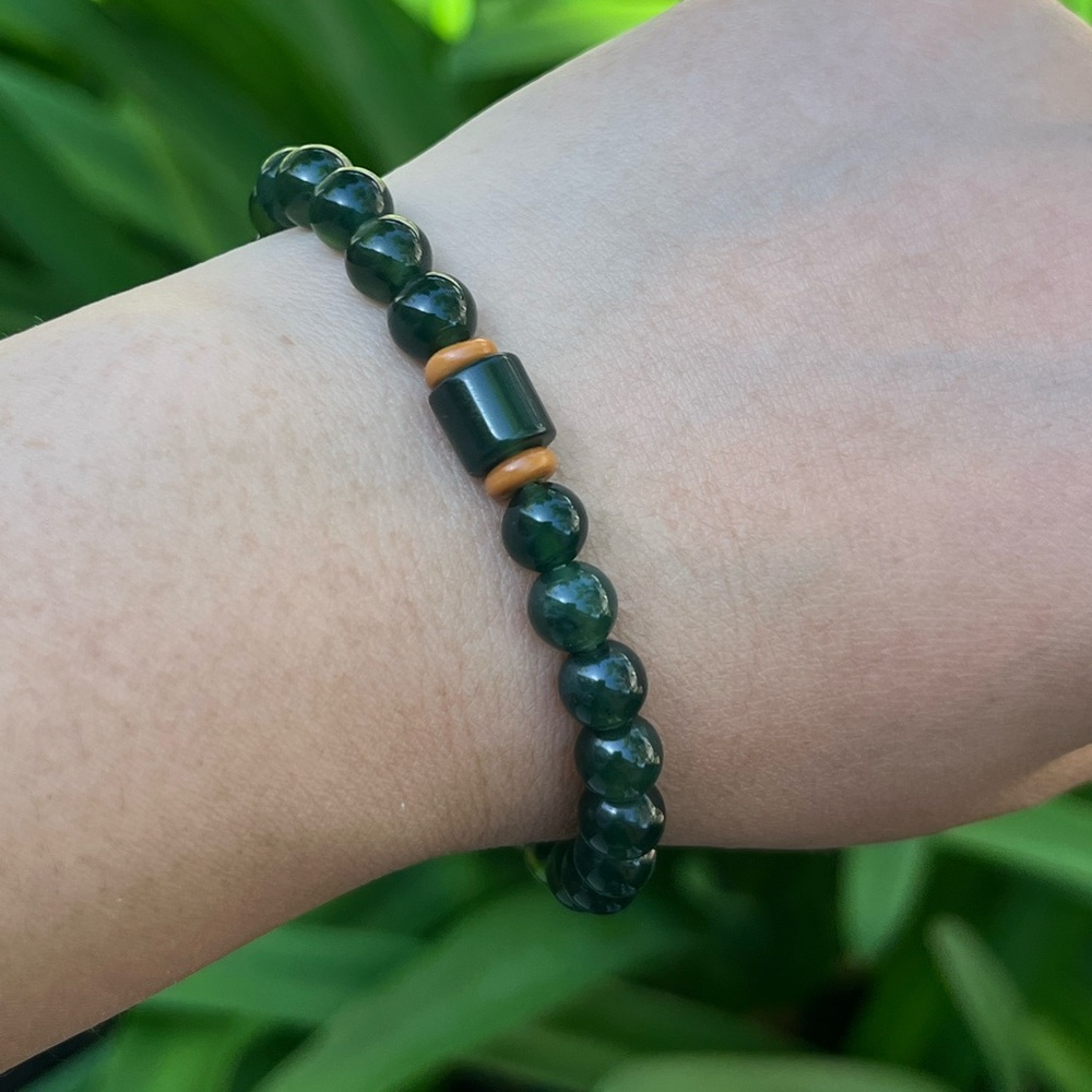 6.5mm stretchable‎ dainty green jade bracelet 2121
